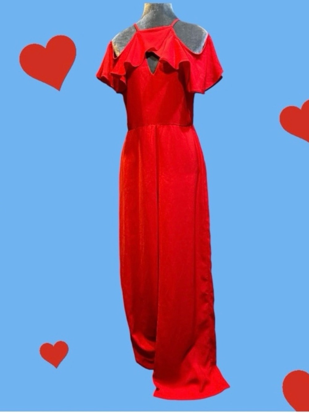 Mustard Seed Red Cold-Shoulder Jumpsuit Romper